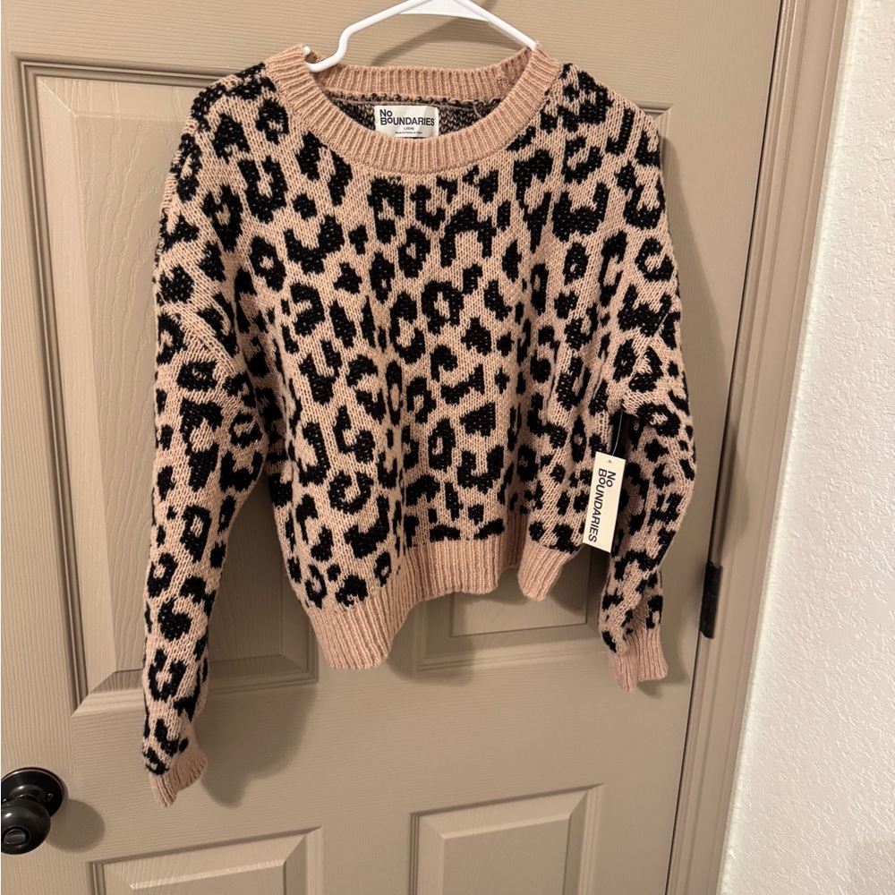 No Boundaries Leopard Print Sweater - Black and Tan